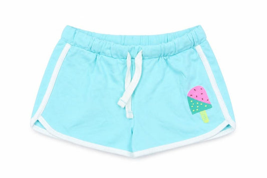 Marks and Spencer Girls Blue Cotton Sweat Shorts Size 5 Years Regular Drawstring - Ice Lollie