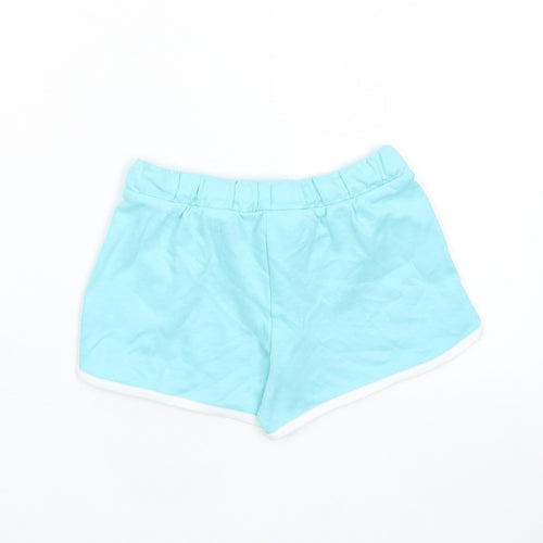 Marks and Spencer Girls Blue Cotton Sweat Shorts Size 5 Years Regular Drawstring - Ice Lollie