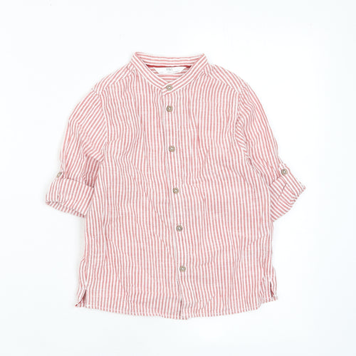 Marks and Spencer Boys Red Striped Cotton Basic Button-Up Size 5-6 Years Crew Neck Button