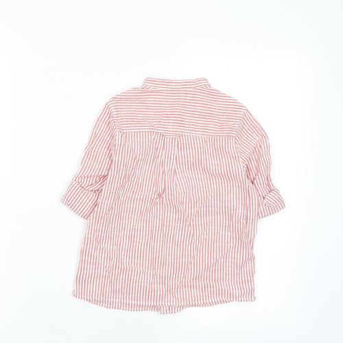 Marks and Spencer Boys Red Striped Cotton Basic Button-Up Size 5-6 Years Crew Neck Button