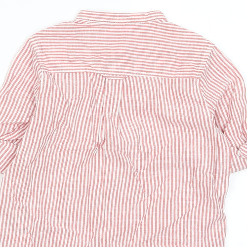 Marks and Spencer Boys Red Striped Cotton Basic Button-Up Size 5-6 Years Crew Neck Button