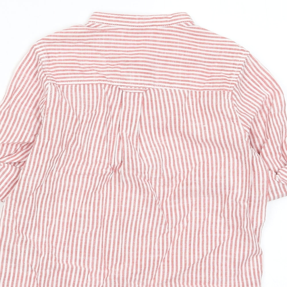 Marks and Spencer Boys Red Striped Cotton Basic Button-Up Size 5-6 Years Crew Neck Button