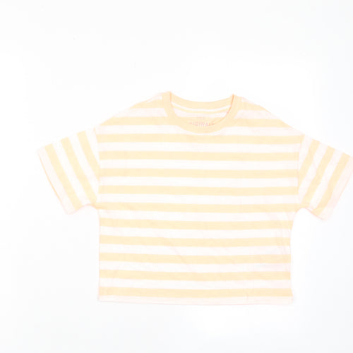 Marks and Spencer Boys Orange Striped Cotton Basic T-Shirt Size 7-8 Years Crew Neck Pullover