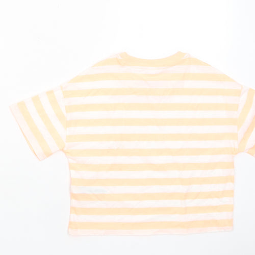 Marks and Spencer Boys Orange Striped Cotton Basic T-Shirt Size 7-8 Years Crew Neck Pullover