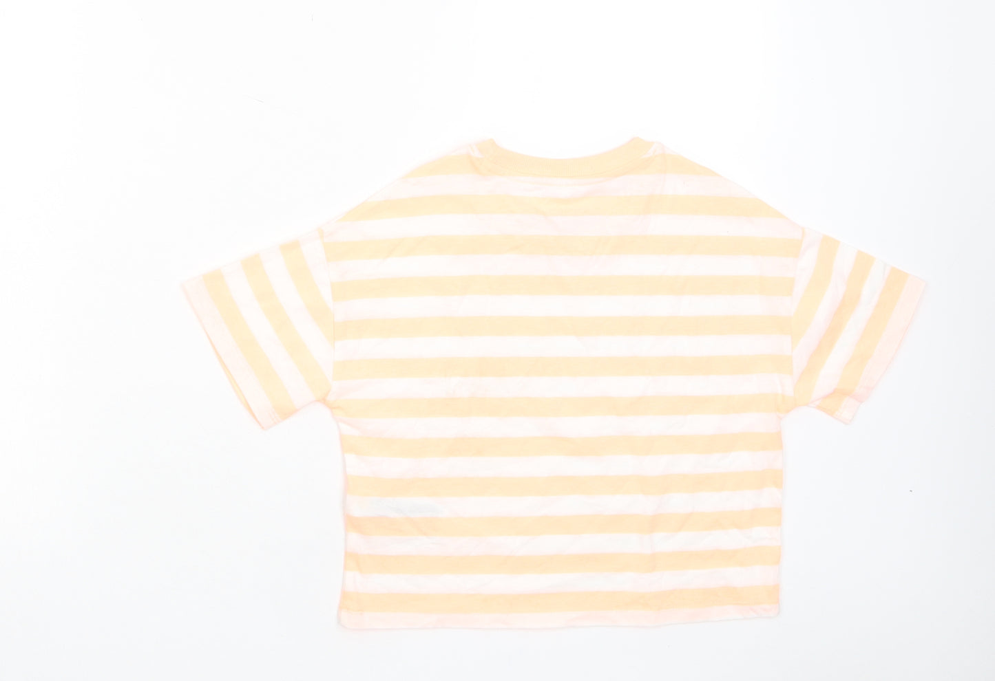 Marks and Spencer Boys Orange Striped Cotton Basic T-Shirt Size 7-8 Years Crew Neck Pullover