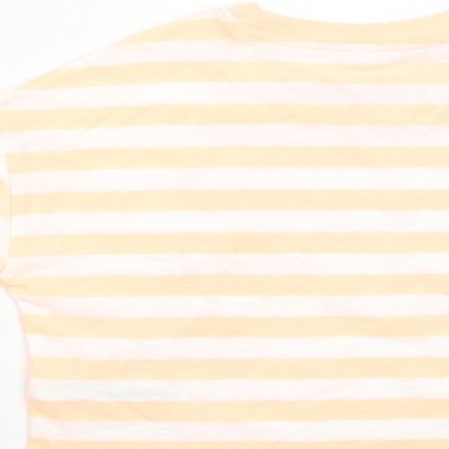 Marks and Spencer Boys Orange Striped Cotton Basic T-Shirt Size 7-8 Years Crew Neck Pullover