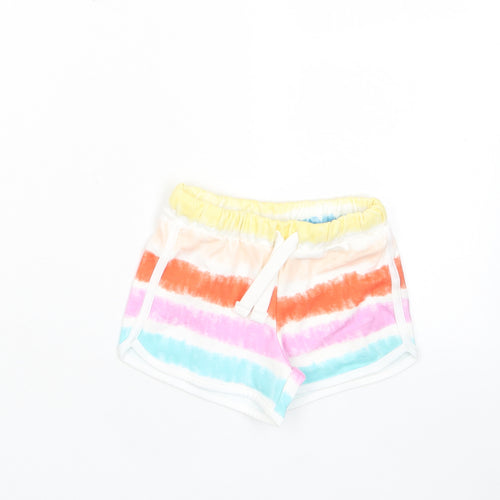 Marks and Spencer Girls Multicoloured Striped Cotton Sweat Shorts Size 2-3 Years Regular Drawstring
