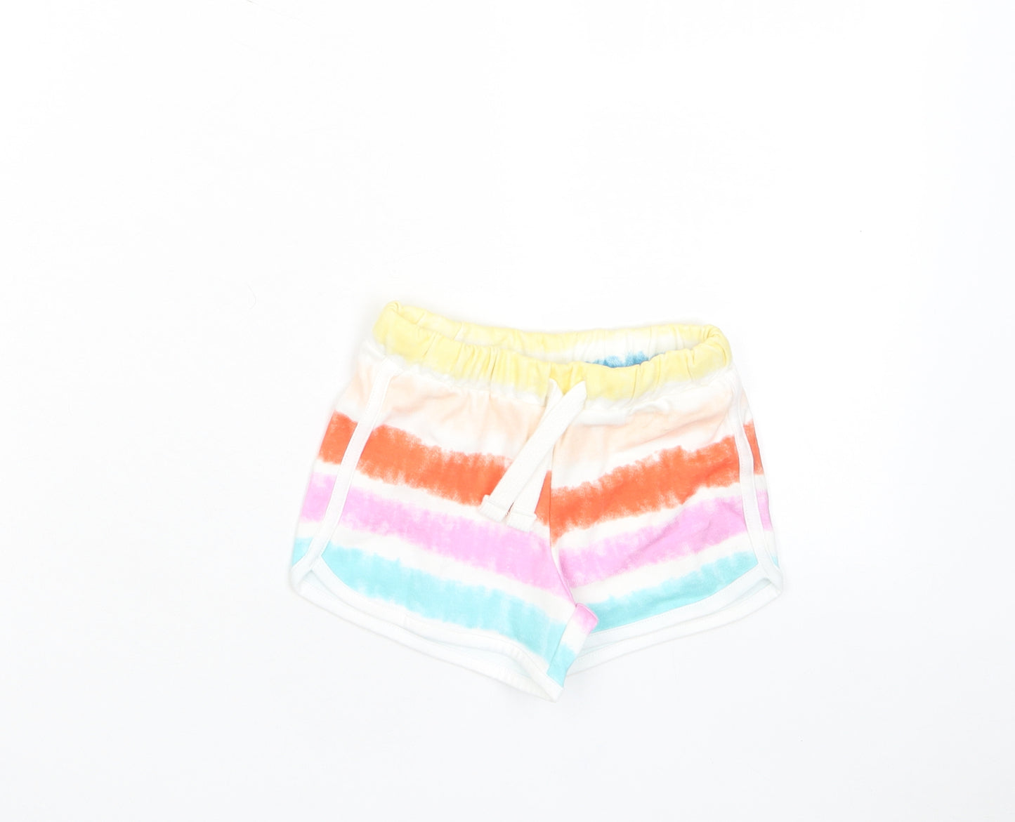Marks and Spencer Girls Multicoloured Striped Cotton Sweat Shorts Size 2-3 Years Regular Drawstring