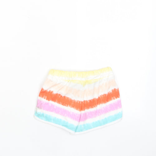 Marks and Spencer Girls Multicoloured Striped Cotton Sweat Shorts Size 2-3 Years Regular Drawstring