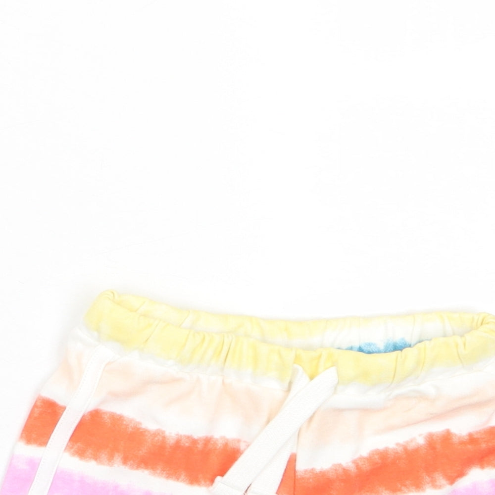 Marks and Spencer Girls Multicoloured Striped Cotton Sweat Shorts Size 2-3 Years Regular Drawstring