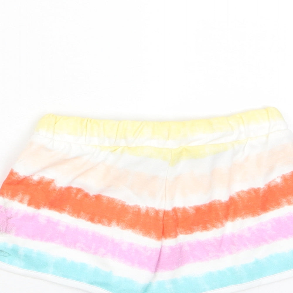 Marks and Spencer Girls Multicoloured Striped Cotton Sweat Shorts Size 2-3 Years Regular Drawstring