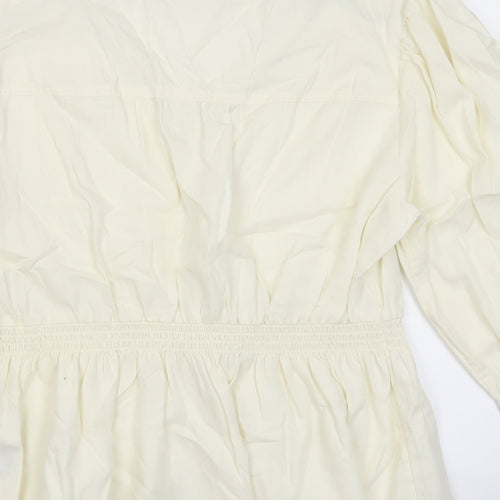Marks and Spencer Womens Ivory Cotton Basic Blouse Size 16 V-Neck - Embroided