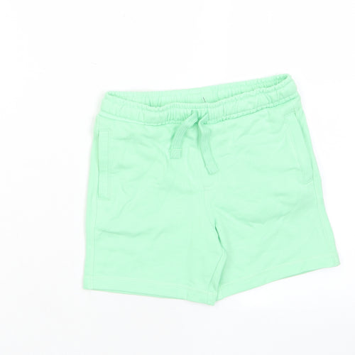 Marks and Spencer Boys Green Cotton Sweat Shorts Size 4-5 Years Regular Drawstring - Pockets