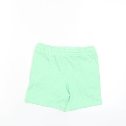 Marks and Spencer Boys Green Cotton Sweat Shorts Size 4-5 Years Regular Drawstring - Pockets