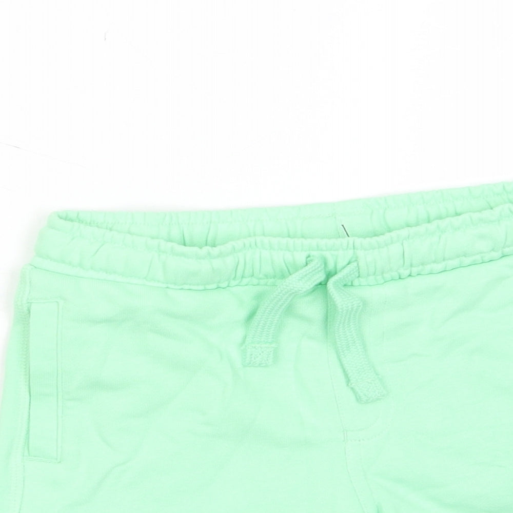 Marks and Spencer Boys Green Cotton Sweat Shorts Size 4-5 Years Regular Drawstring - Pockets