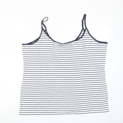 Marks and Spencer Womens White Striped Cotton Camisole Tank Size 24 Scoop Neck