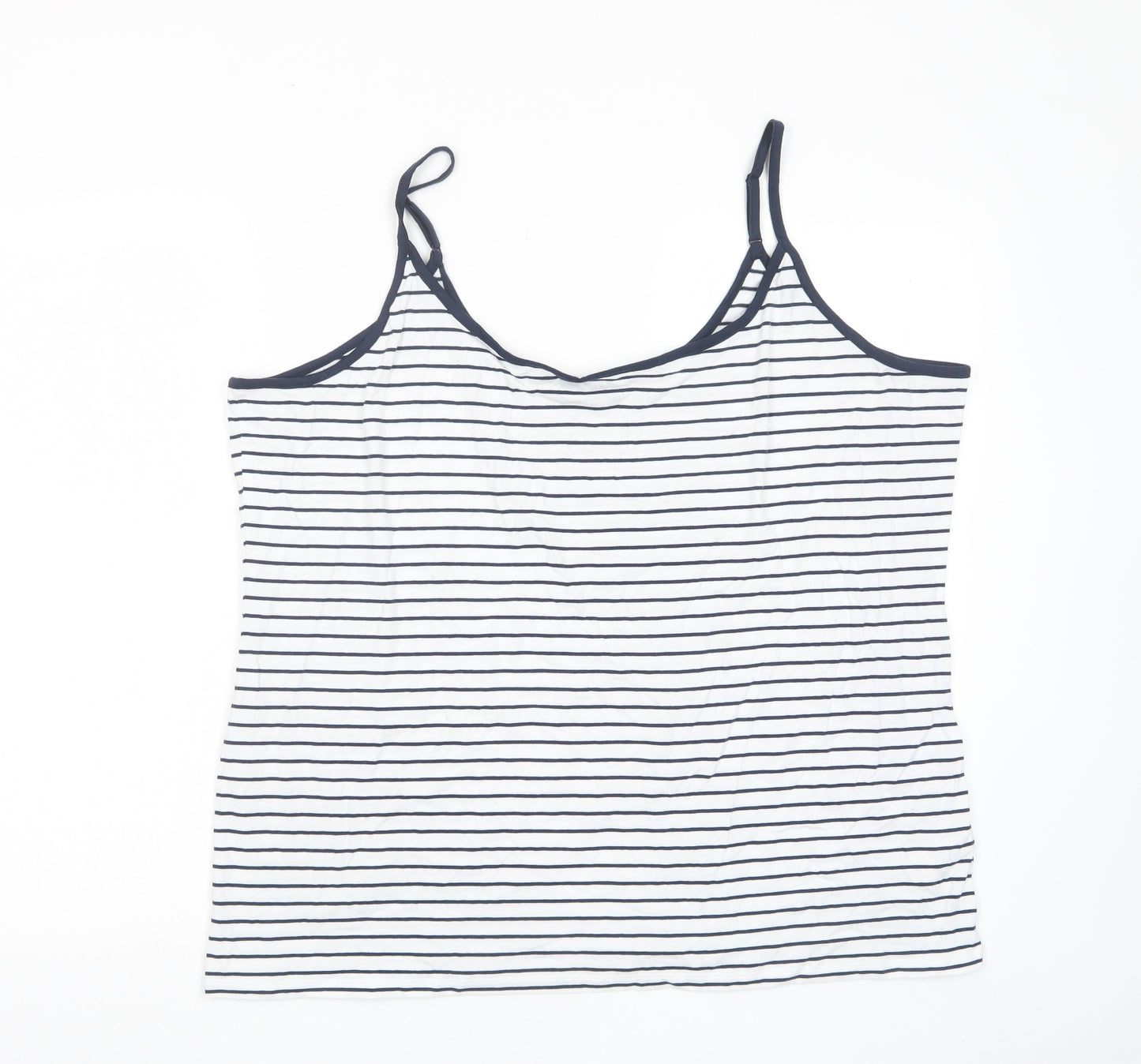 Marks and Spencer Womens White Striped Cotton Camisole Tank Size 24 Scoop Neck