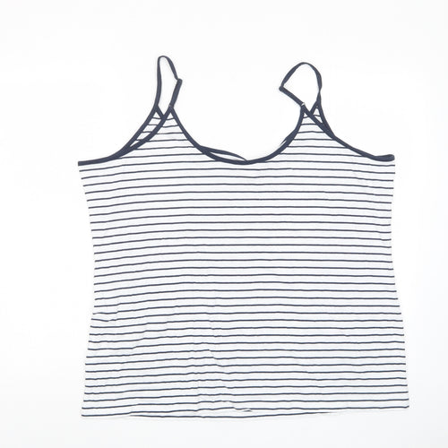 Marks and Spencer Womens White Striped Cotton Camisole Tank Size 24 Scoop Neck
