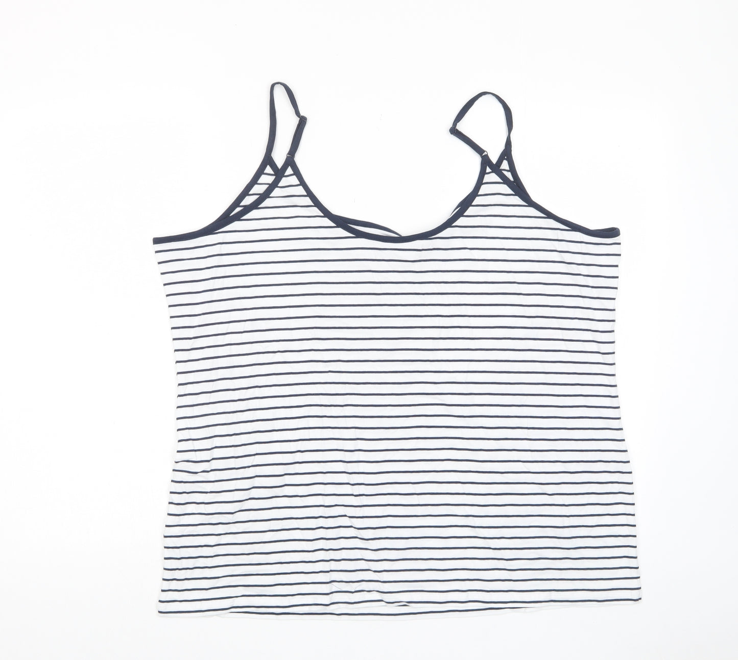 Marks and Spencer Womens White Striped Cotton Camisole Tank Size 24 Scoop Neck
