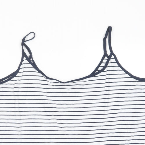 Marks and Spencer Womens White Striped Cotton Camisole Tank Size 24 Scoop Neck