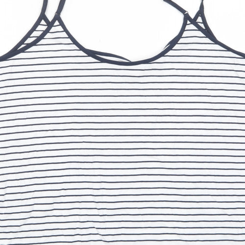 Marks and Spencer Womens White Striped Cotton Camisole Tank Size 24 Scoop Neck