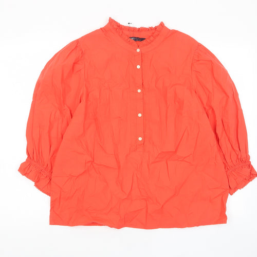 Marks and Spencer Womens Red Cotton Basic Blouse Size 16 Crew Neck - Pleated