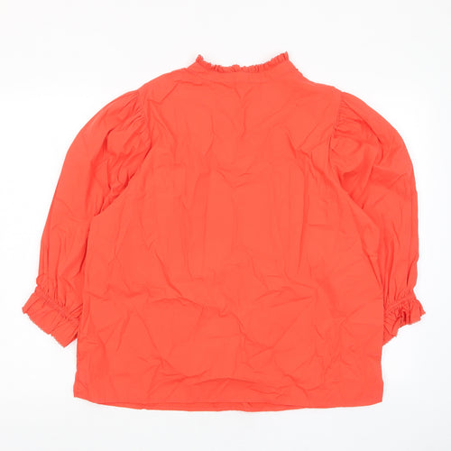 Marks and Spencer Womens Red Cotton Basic Blouse Size 16 Crew Neck - Pleated