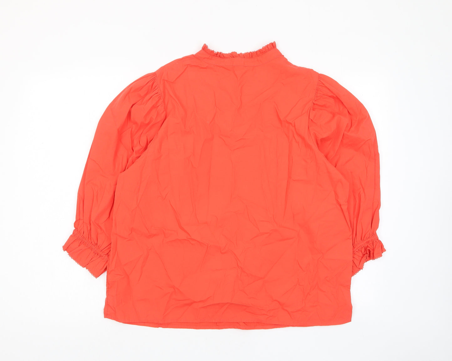 Marks and Spencer Womens Red Cotton Basic Blouse Size 16 Crew Neck - Pleated