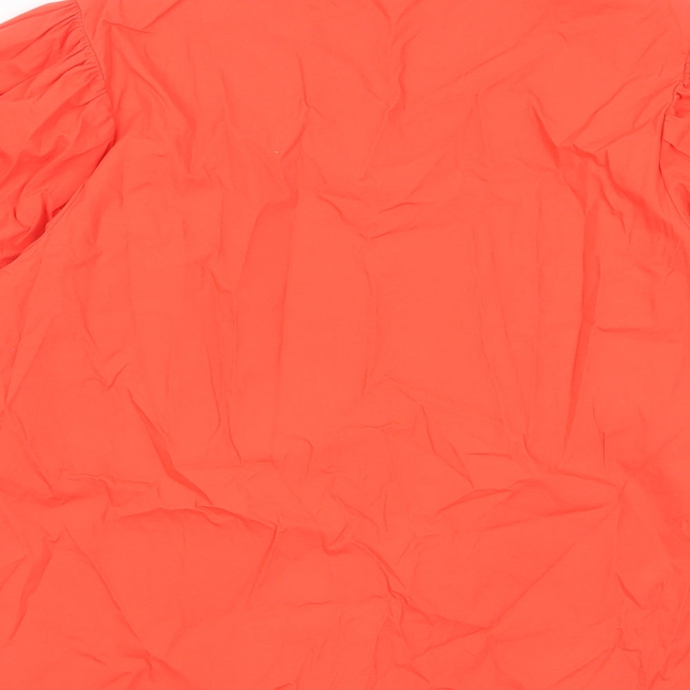 Marks and Spencer Womens Red Cotton Basic Blouse Size 16 Crew Neck - Pleated