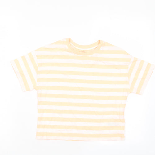 Marks and Spencer Boys Orange Striped Cotton Basic T-Shirt Size 8-9 Years Roll Neck Pullover