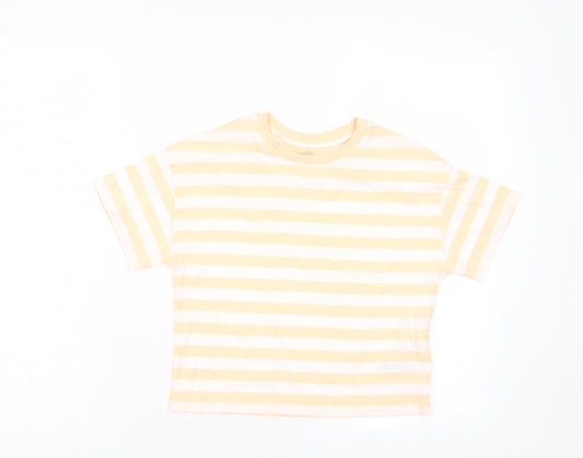 Marks and Spencer Boys Orange Striped Cotton Basic T-Shirt Size 8-9 Years Roll Neck Pullover