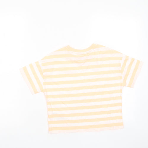 Marks and Spencer Boys Orange Striped Cotton Basic T-Shirt Size 8-9 Years Roll Neck Pullover