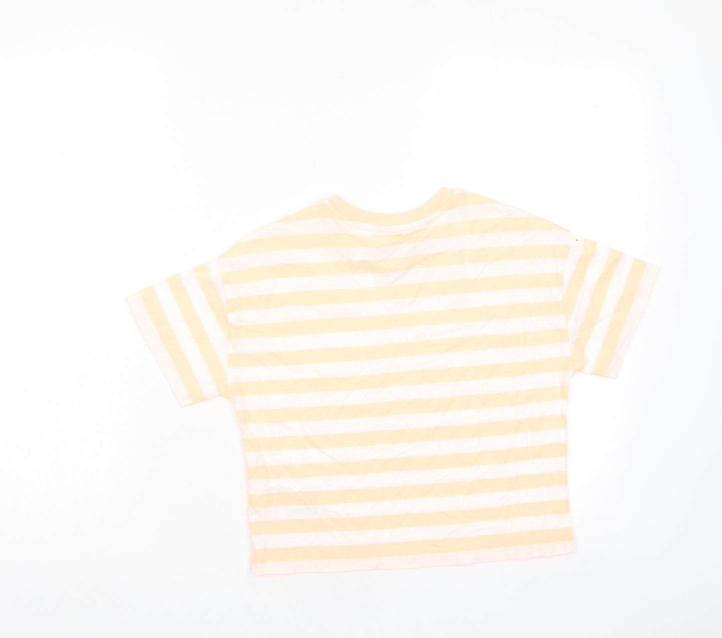 Marks and Spencer Boys Orange Striped Cotton Basic T-Shirt Size 8-9 Years Roll Neck Pullover