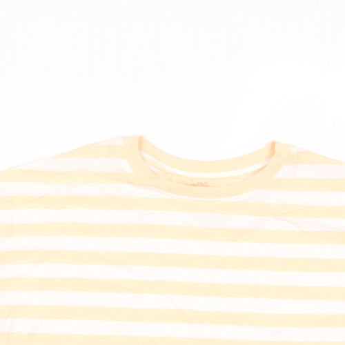 Marks and Spencer Boys Orange Striped Cotton Basic T-Shirt Size 8-9 Years Roll Neck Pullover