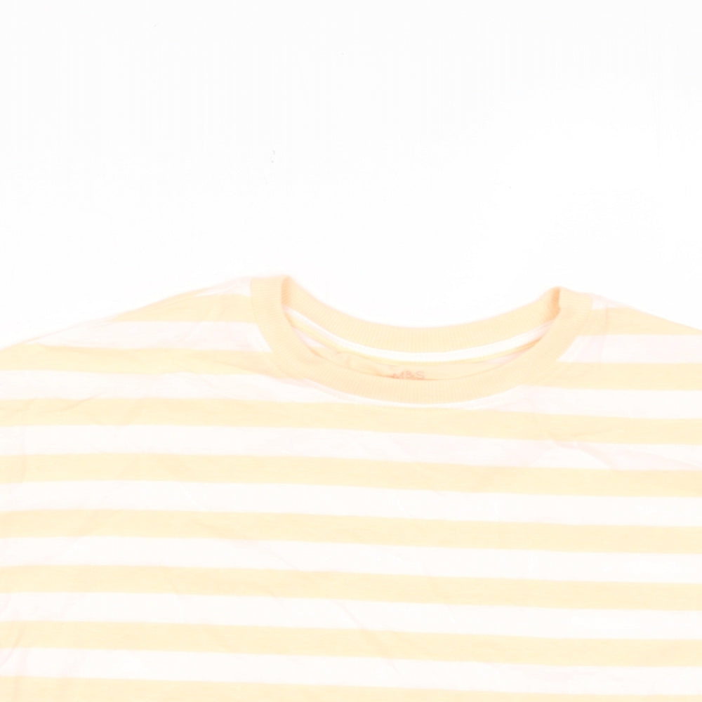 Marks and Spencer Boys Orange Striped Cotton Basic T-Shirt Size 8-9 Years Roll Neck Pullover