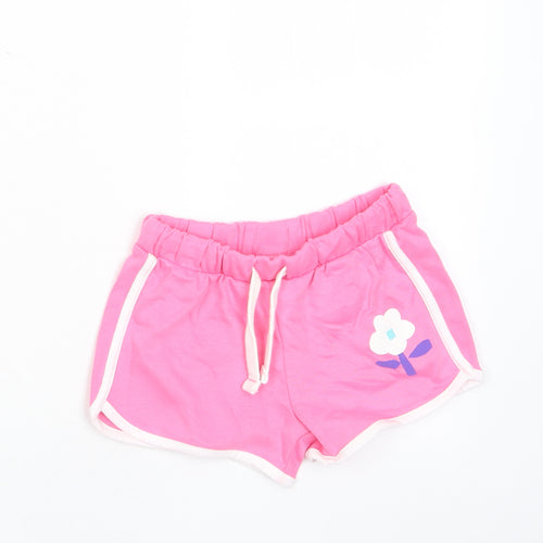 Marks and Spencer Girls Pink Cotton Sweat Shorts Size 5-6 Years Regular Drawstring - Flower