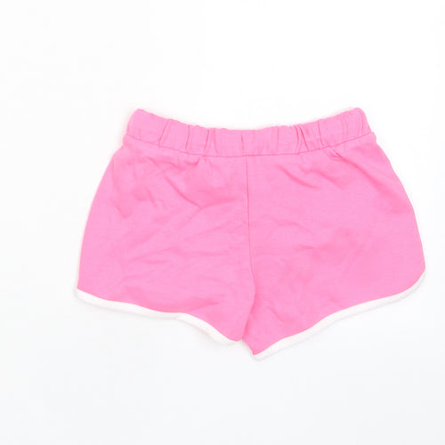 Marks and Spencer Girls Pink Cotton Sweat Shorts Size 5-6 Years Regular Drawstring - Flower
