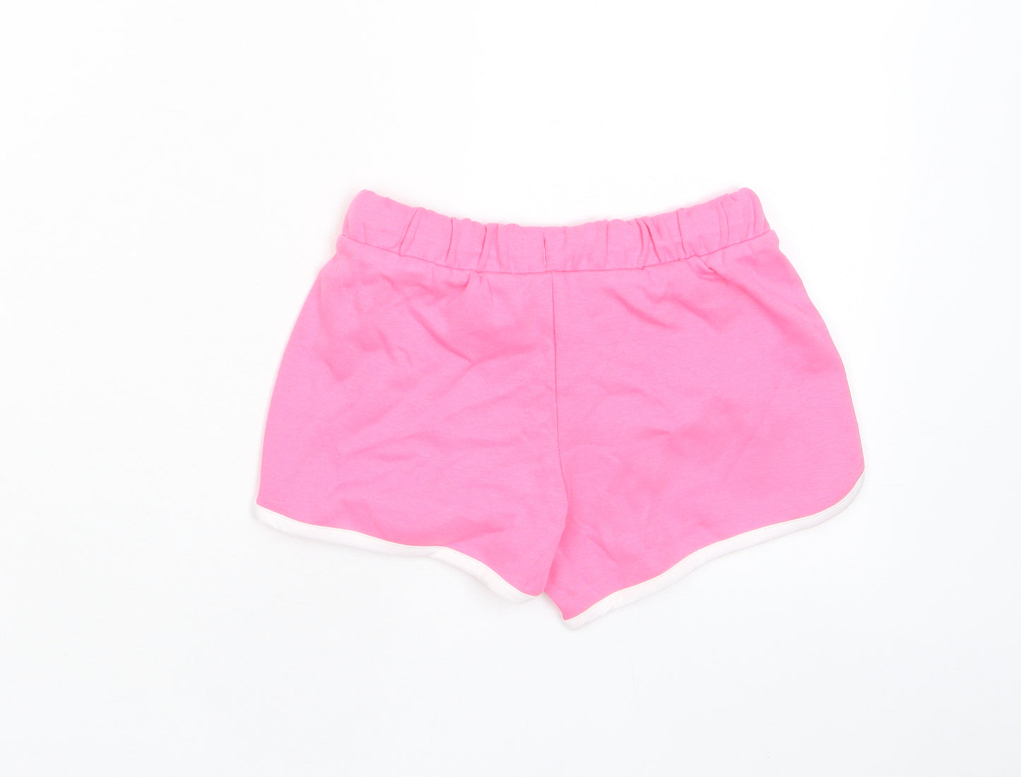 Marks and Spencer Girls Pink Cotton Sweat Shorts Size 5-6 Years Regular Drawstring - Flower