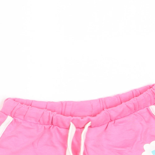 Marks and Spencer Girls Pink Cotton Sweat Shorts Size 5-6 Years Regular Drawstring - Flower