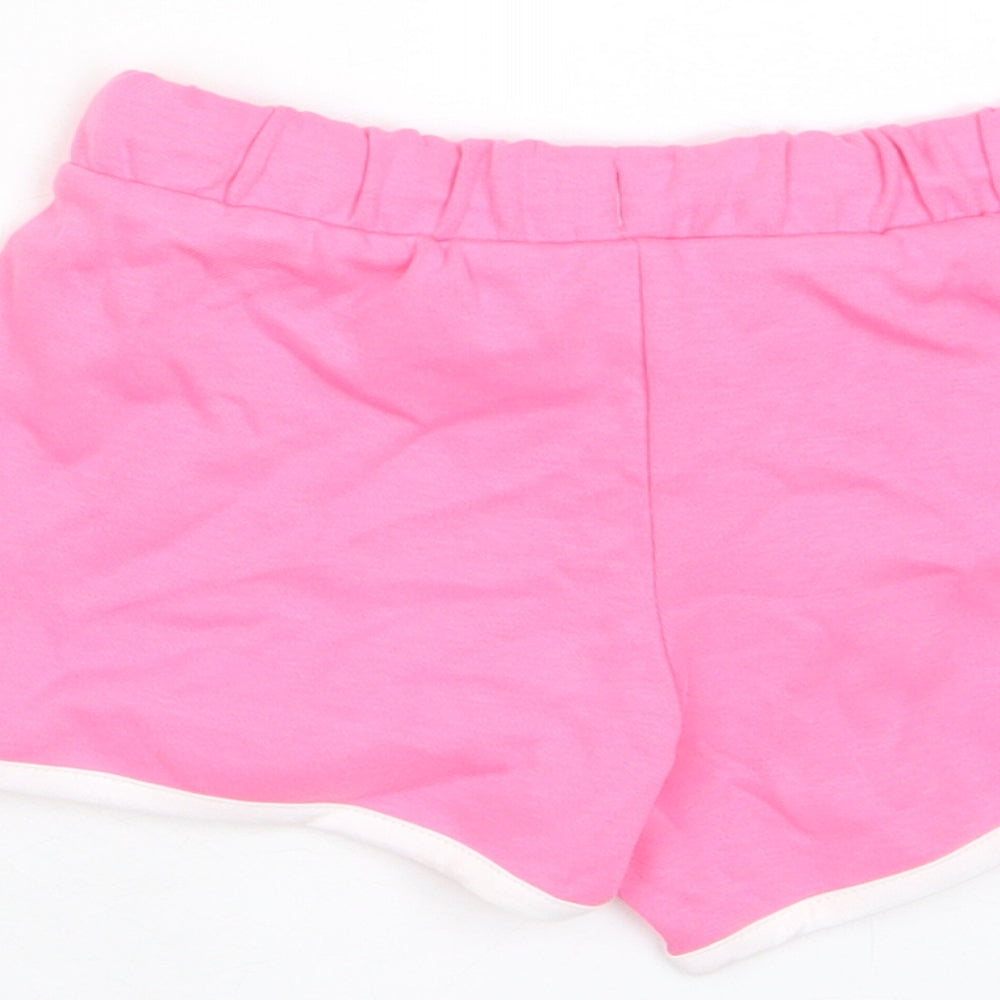 Marks and Spencer Girls Pink Cotton Sweat Shorts Size 5-6 Years Regular Drawstring - Flower