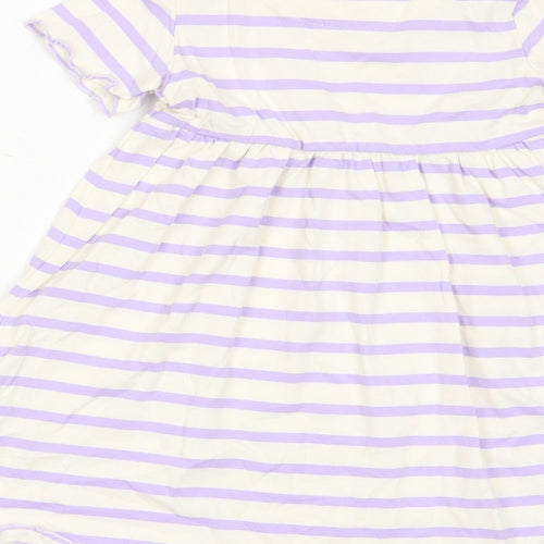 Marks and Spencer Girls Purple Striped Cotton A-Line Size 2-3 Years Crew Neck Button