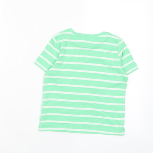 Marks and Spencer Boys Green Striped Cotton Basic T-Shirt Size 3-4 Years Crew Neck Pullover