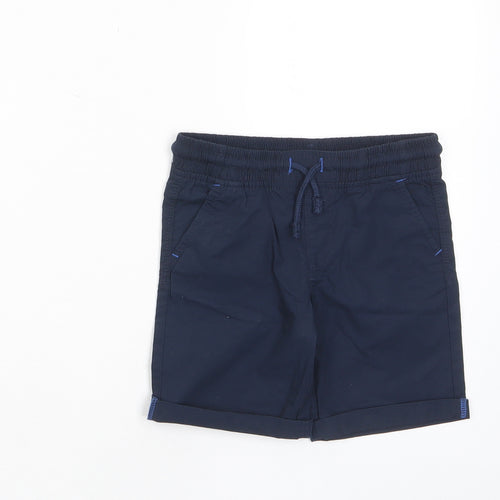 Marks and Spencer Boys Blue Cotton Chino Shorts Size 4-5 Years Regular Drawstring