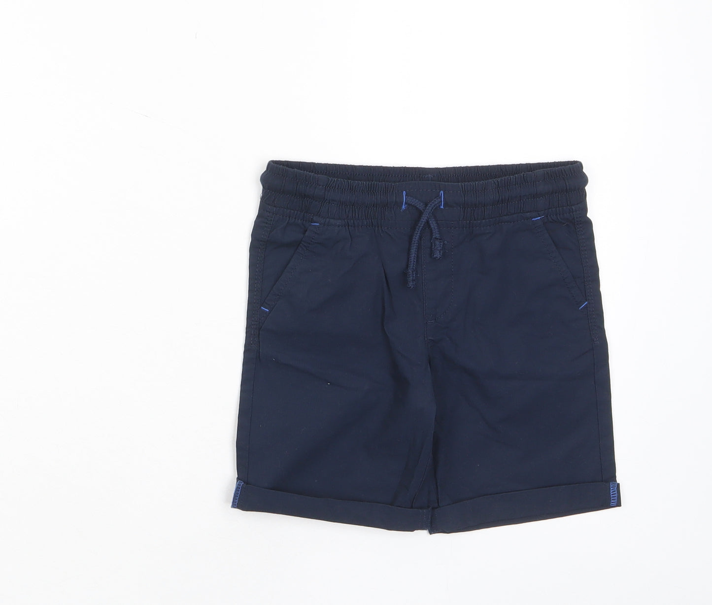 Marks and Spencer Boys Blue Cotton Chino Shorts Size 4-5 Years Regular Drawstring