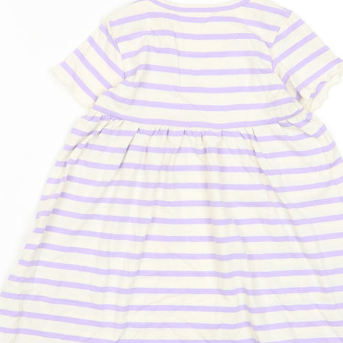 Marks and Spencer Girls Purple Striped Cotton A-Line Size 2-3 Years Crew Neck Button