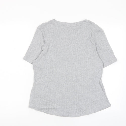 Marks and Spencer Womens Grey Cotton Basic T-Shirt Size L V-Neck - Stretch