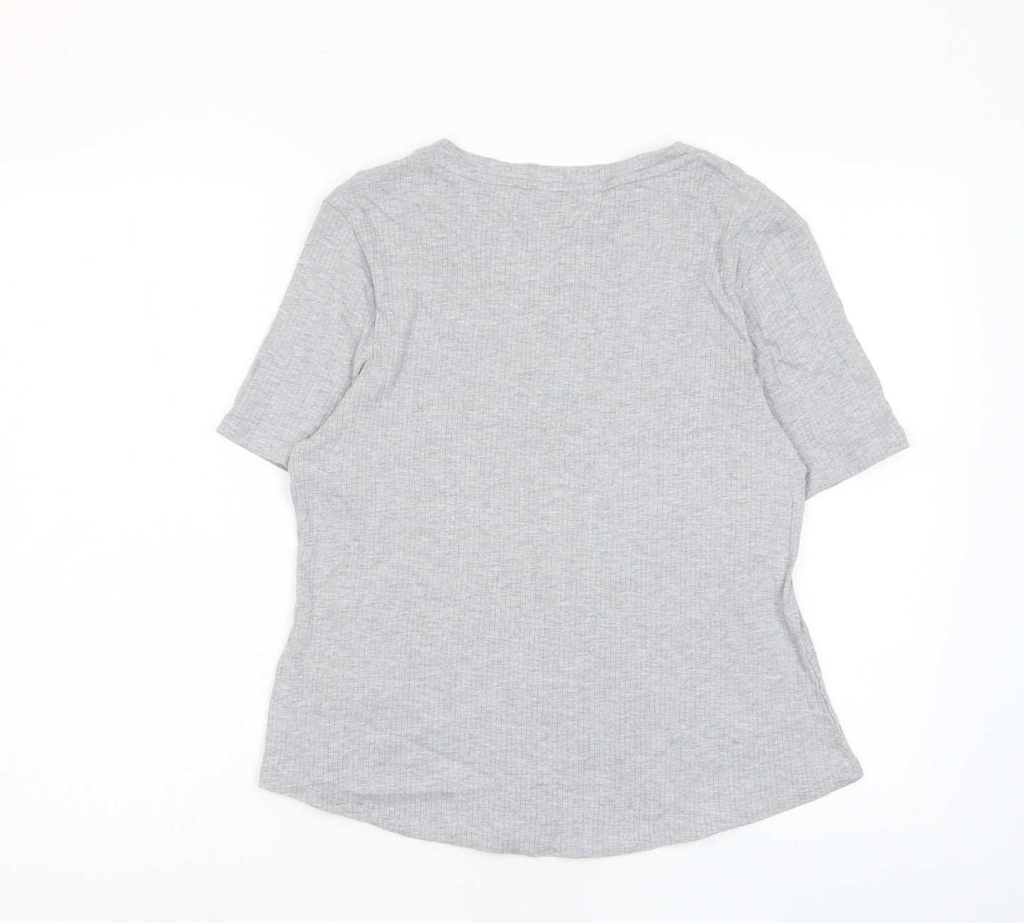 Marks and Spencer Womens Grey Cotton Basic T-Shirt Size L V-Neck - Stretch