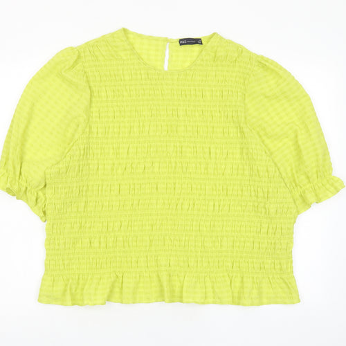 Marks and Spencer Womens Green Polyester Basic Blouse Size 24 Roll Neck - Pleated, Embroided