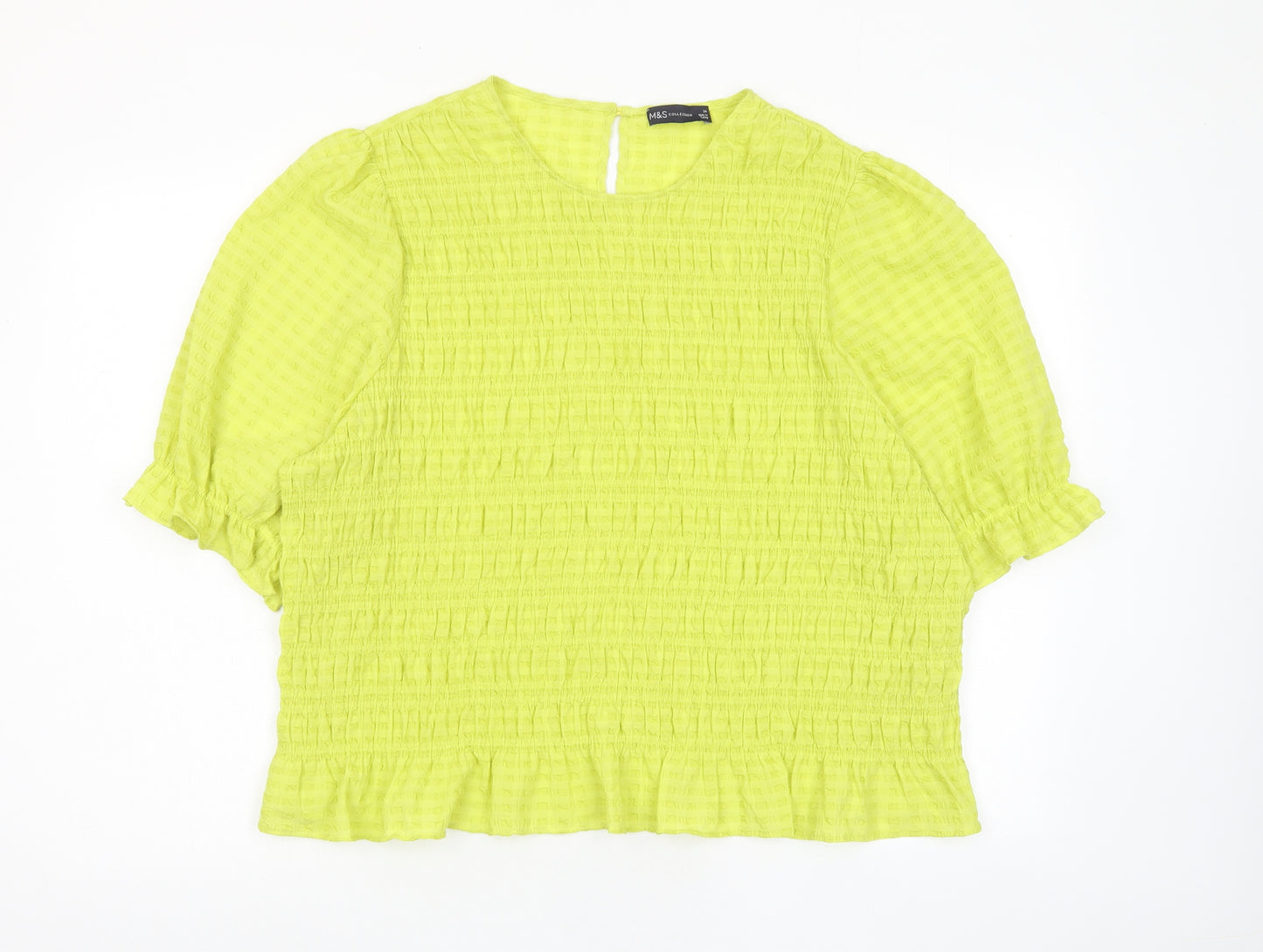 Marks and Spencer Womens Green Polyester Basic Blouse Size 24 Roll Neck - Pleated, Embroided