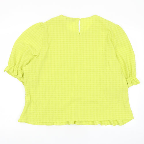 Marks and Spencer Womens Green Polyester Basic Blouse Size 24 Roll Neck - Pleated, Embroided